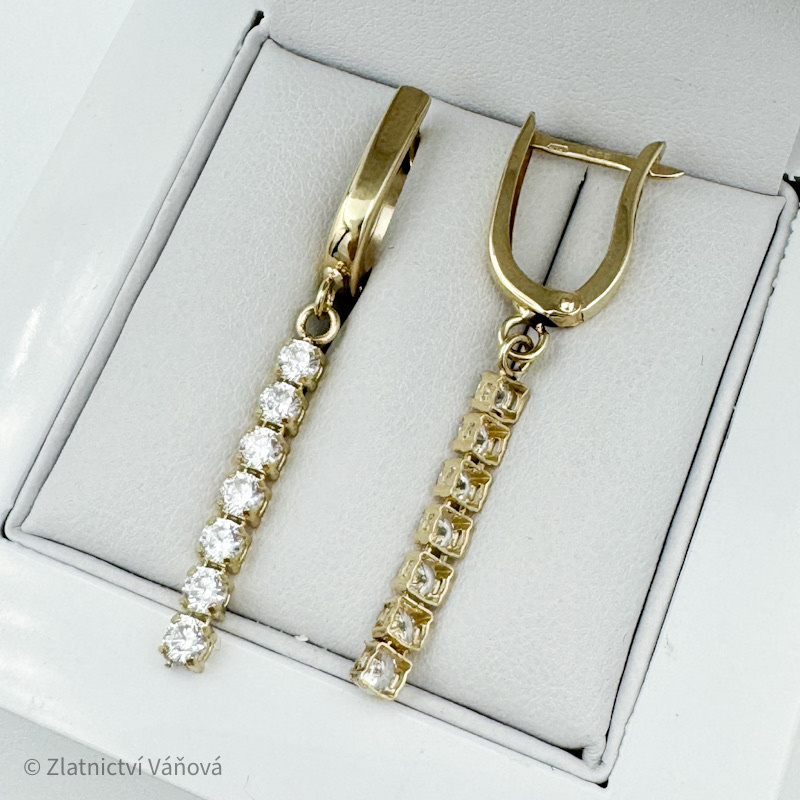 Žluté zlato náušnice visací se zirkony